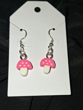 Pink Mushroom Dangle Earrings